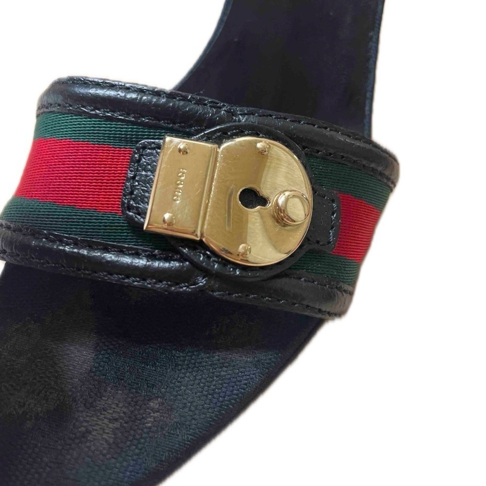 GUCCI GG & Black Leather And Web
Ankle Strap Sandals Size 10B - Picture 9 of 15